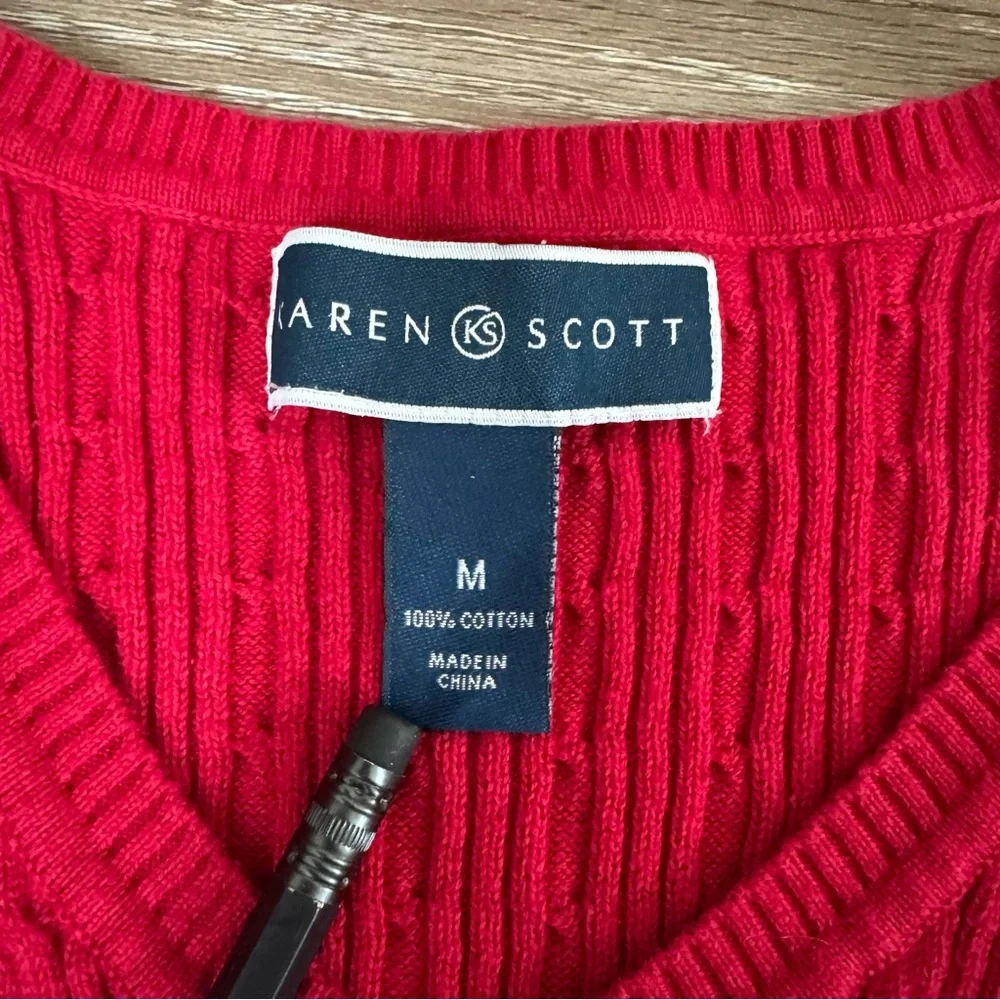 Like New KAREN SCOTT Red V Neck Sweater Size Medium - Picture 3 of 11